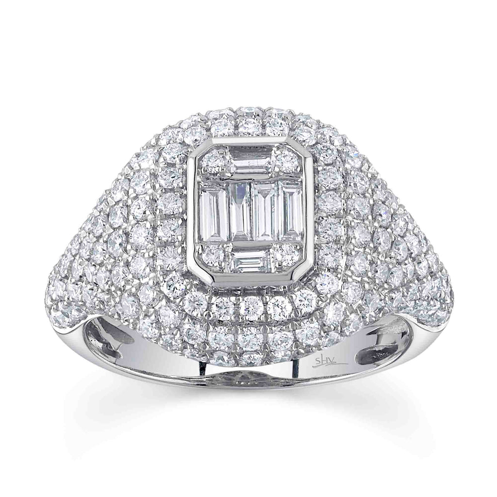 1.85CT 14K W/G DIAMOND BAGUETTE SIGNET RING