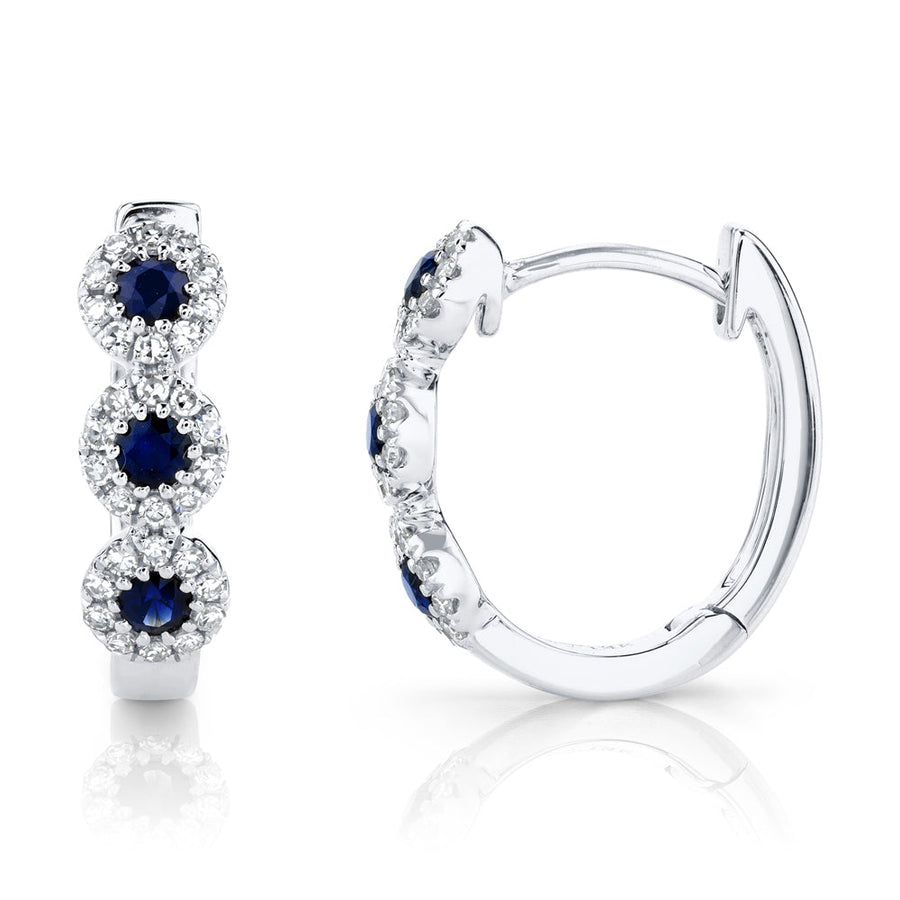 0.15CT DIAMOND & 0.30CT BLUE SAPPHIRE 14K W/G HUGGIE EARRING