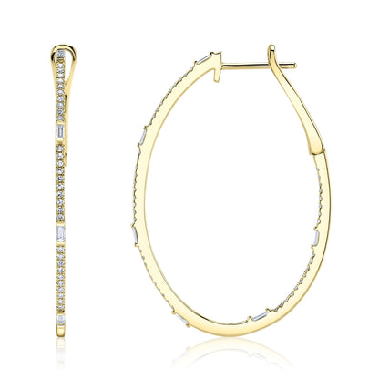 0.44CT 14K Y/G DIAMOND BAGUETTE OVAL HOOP EARRING