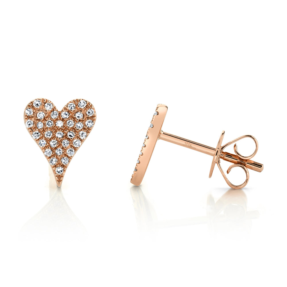 0.14CT 14K R/G DIAMOND PAVE HEART STUD EARRING