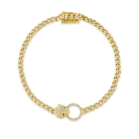 0.16CT DIAMOND & 0.03CT EMERALD 14K Y/G PANTHER LINK BRACELET