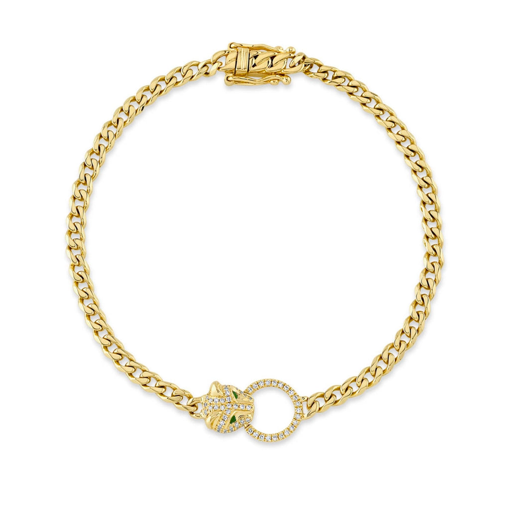 0.16CT DIAMOND & 0.03CT EMERALD 14K Y/G PANTHER LINK BRACELET