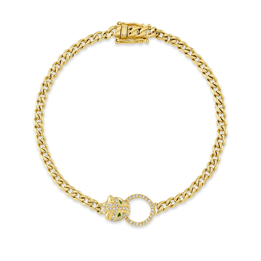 0.16CT DIAMOND & 0.03CT EMERALD 14K Y/G PANTHER LINK BRACELET