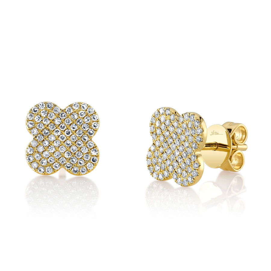 0.32CT 14K Y/G DIAMOND PAVE CLOVER STUD EARRING