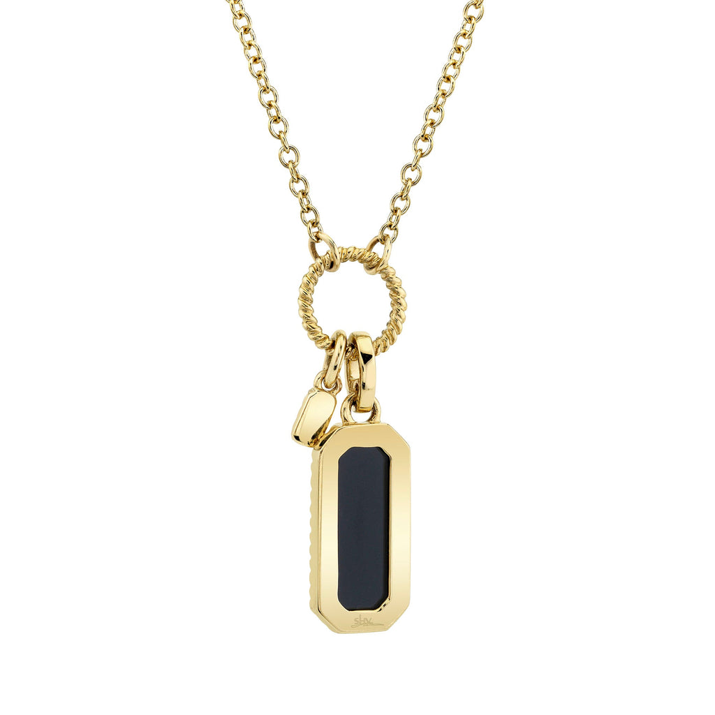 0.13CT DIAMOND & 0.60CT BLACK ONYX 14K Y/G DOG TAG NECKLACE