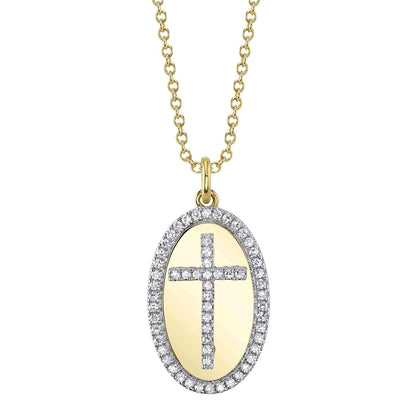 0.16CT 14K Y/G DIAMOND CROSS OVAL NECKLACE