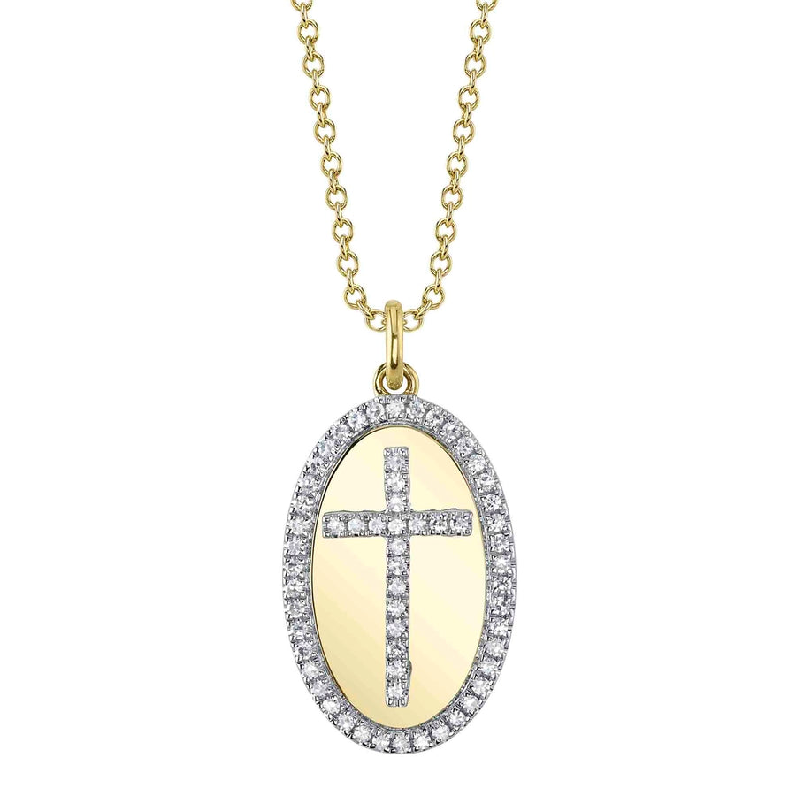 0.16CT 14K Y/G DIAMOND CROSS OVAL NECKLACE