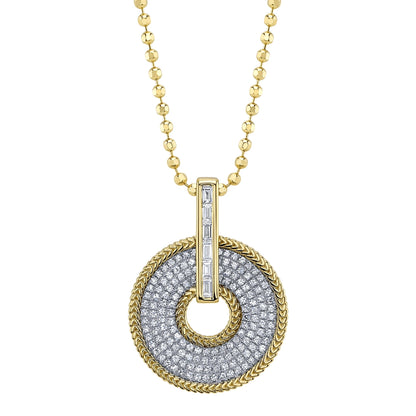 0.45CT 14K Y/G DIAMOND BAGUETTE PAVE CIRCLE FACETED BALL CHAIN NECKLACE