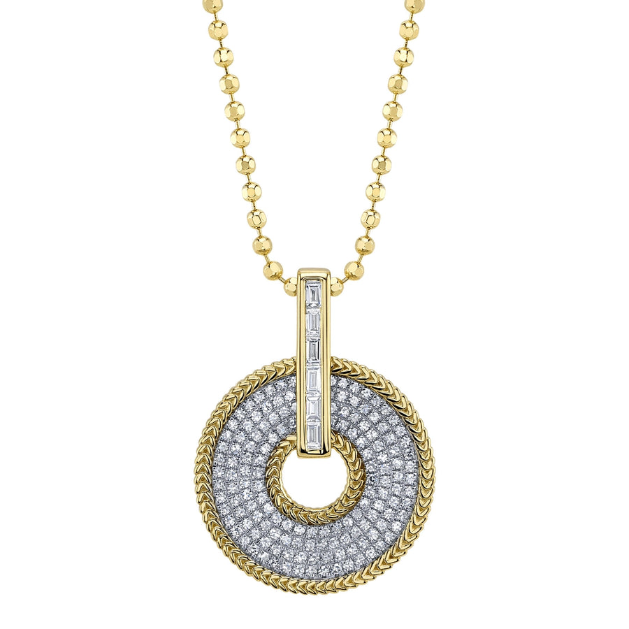 0.45CT 14K Y/G DIAMOND BAGUETTE PAVE CIRCLE FACETED BALL CHAIN NECKLACE