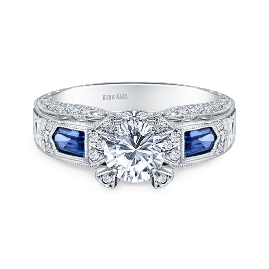 Sapphire Deco Cathedral Diamond Engagement Ring