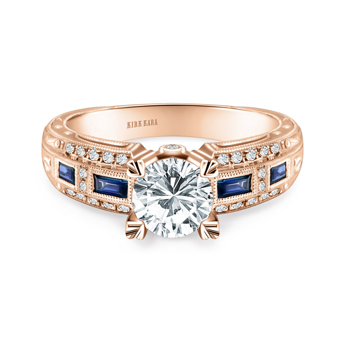 Sapphire Baguette Deco Diamond Engagement Ring