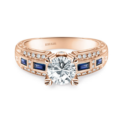 Sapphire Baguette Deco Diamond Engagement Ring