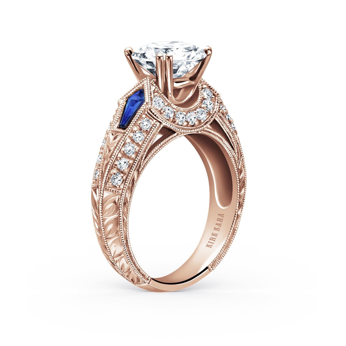 Sapphire Kite Vintage Inspired Diamond Engagement Ring