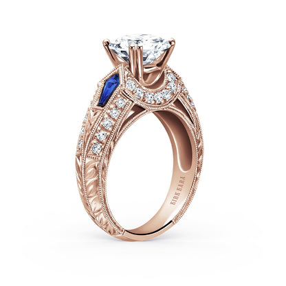 Sapphire Kite Vintage Inspired Diamond Engagement Ring