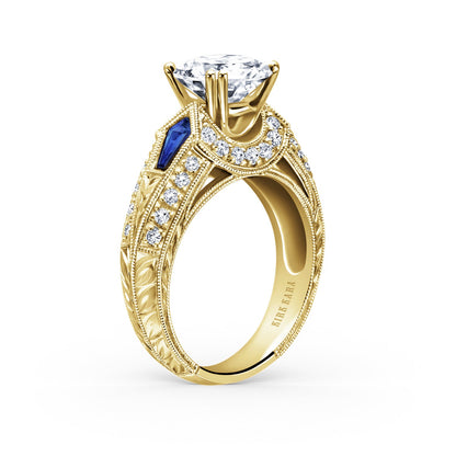 Sapphire Kite Vintage Inspired Diamond Engagement Ring