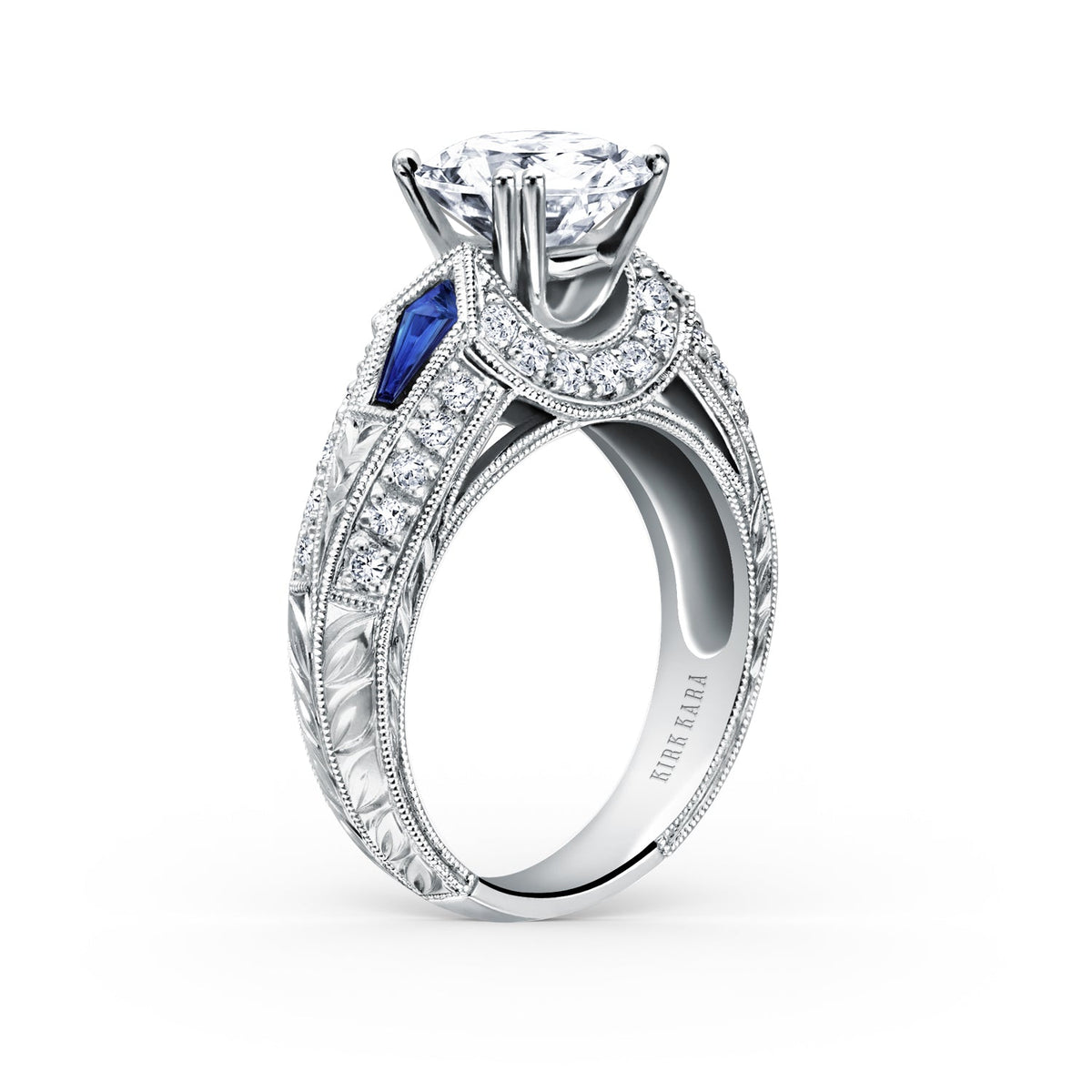 Sapphire Kite Vintage Inspired Diamond Engagement Ring
