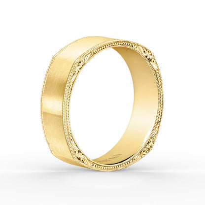 Square Satin Engraved Wedding Band, 7mm