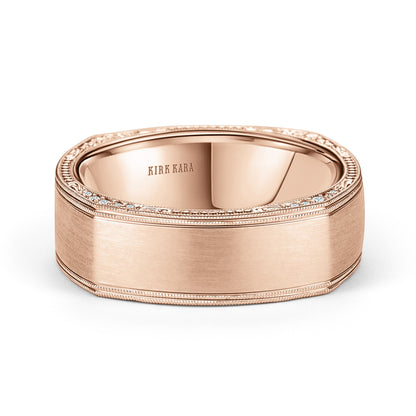 Square Diamond Accent Engraved Wedding Band, 7mm