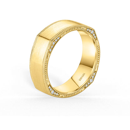 Square Diamond Accent Engraved Wedding Band, 7mm