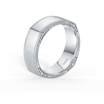 Square Diamond Accent Engraved Wedding Band, 7mm