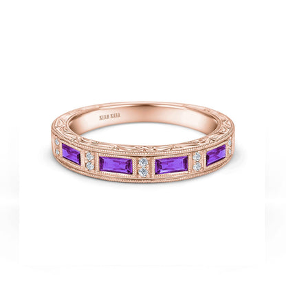 Amethyst Baguette Engraved Diamond Wedding Band