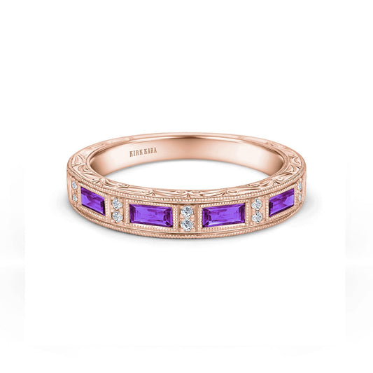 Amethyst Baguette Engraved Diamond Wedding Band