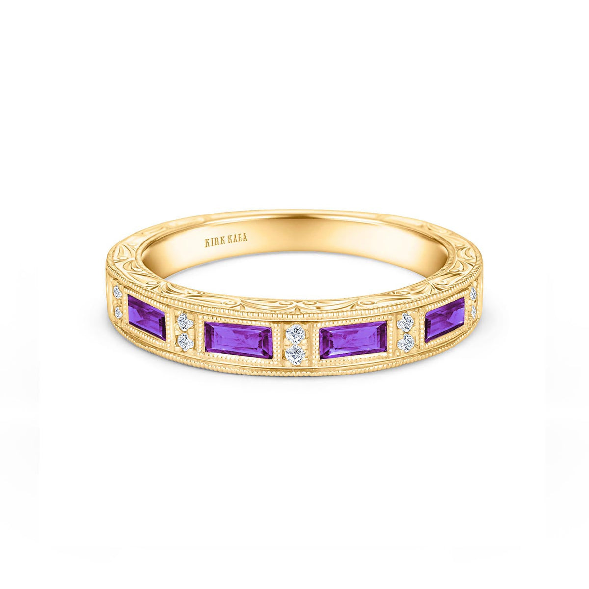Amethyst Baguette Engraved Diamond Wedding Band