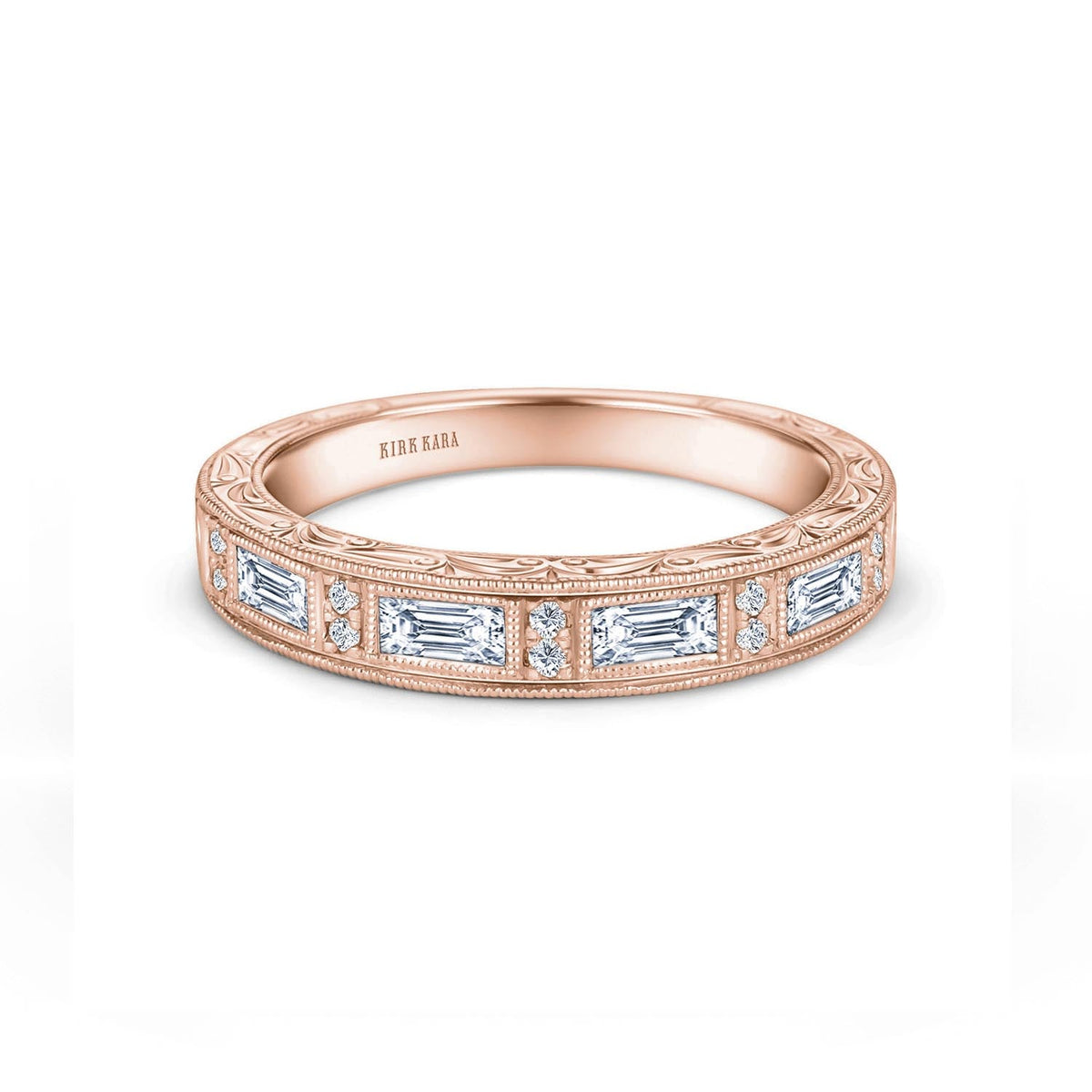 Classic Baguette Engraved Diamond Wedding Band