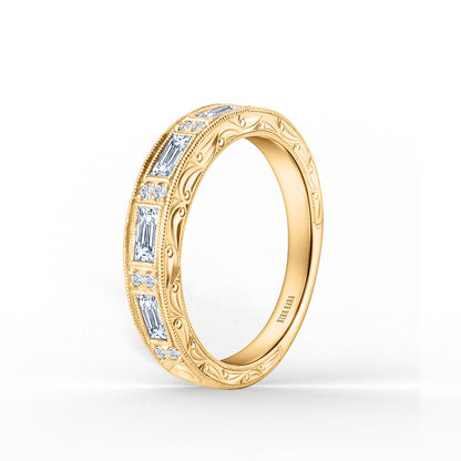 Classic Baguette Engraved Diamond Wedding Band