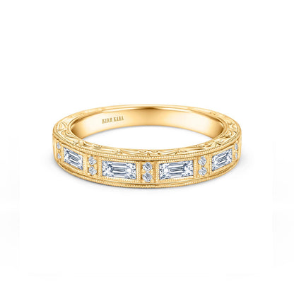 Classic Baguette Engraved Diamond Wedding Band