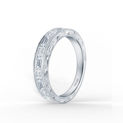 Classic Baguette Engraved Diamond Wedding Band