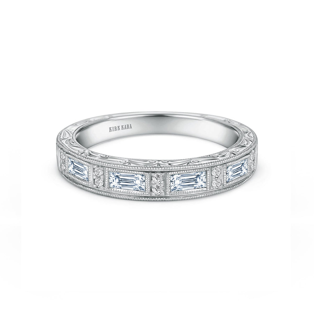 Classic Baguette Engraved Diamond Wedding Band