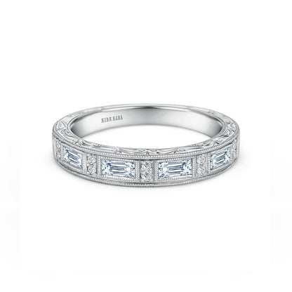Classic Baguette Engraved Diamond Wedding Band