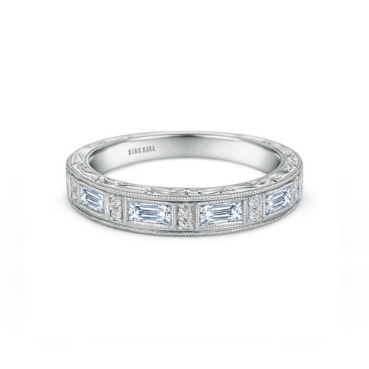 Classic Baguette Engraved Diamond Wedding Band