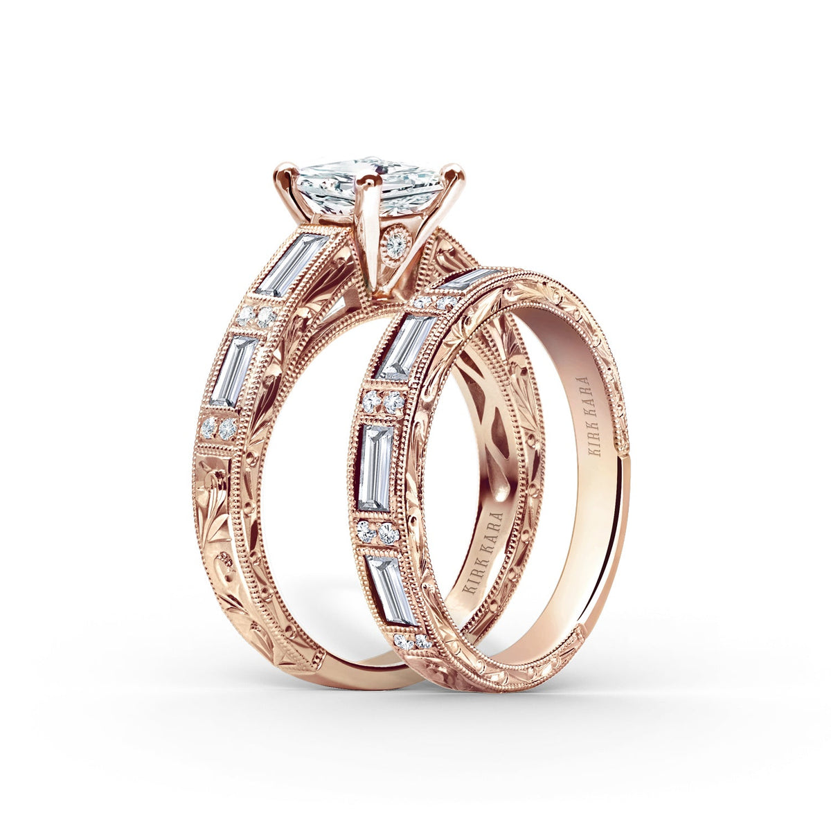 Classic Baguette Engraved Diamond Wedding Band