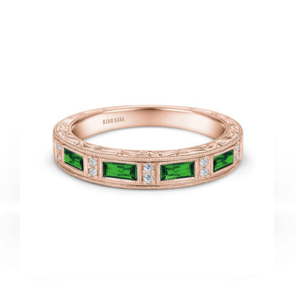 Tsavorite Baguette Engraved Diamond Wedding Band