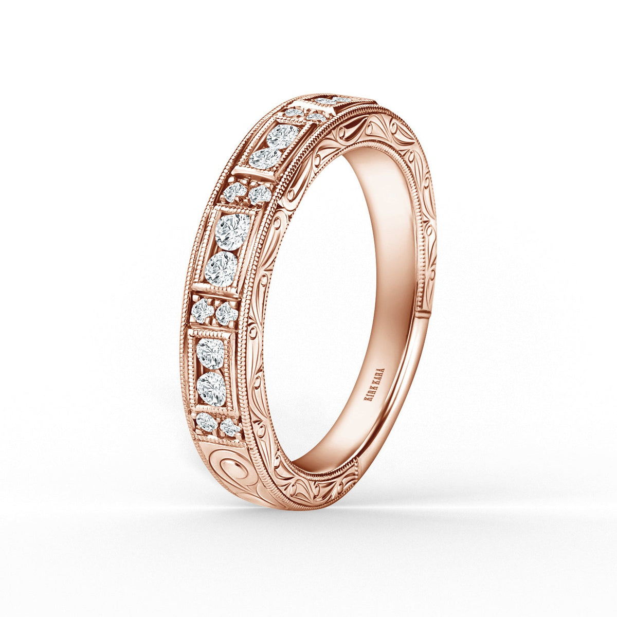 Engraved Milgrain Vintage Diamond Wedding Band