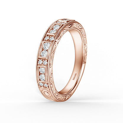 Engraved Milgrain Vintage Diamond Wedding Band