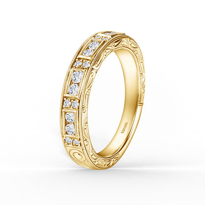 Engraved Milgrain Vintage Diamond Wedding Band