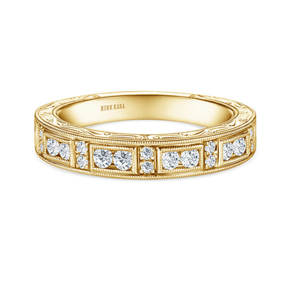 Engraved Milgrain Vintage Diamond Wedding Band