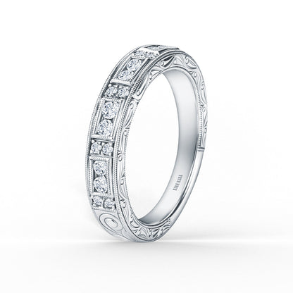 Engraved Milgrain Vintage Diamond Wedding Band