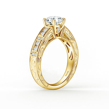 Engraved Milgrain Vintage Diamond Engagement Ring