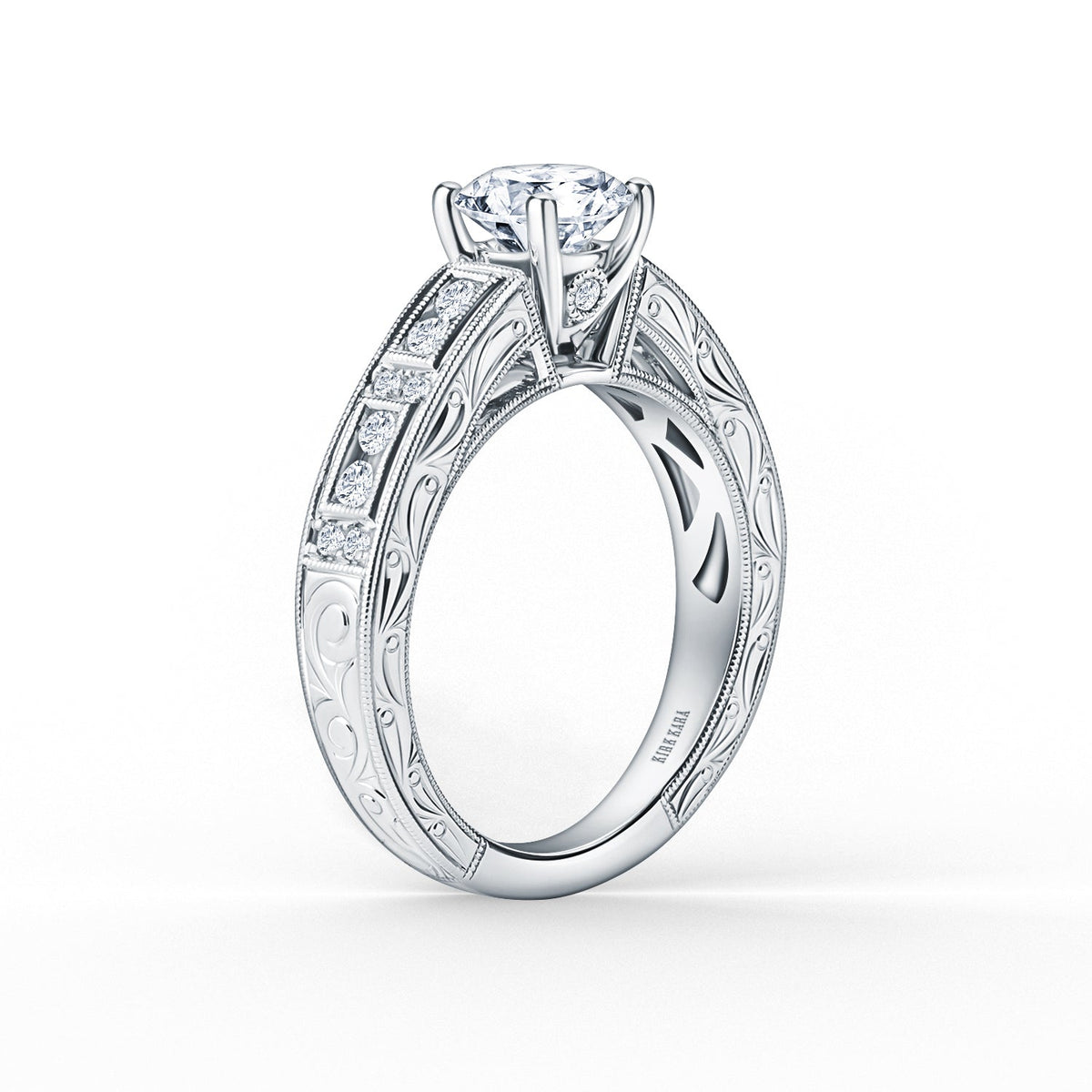 Engraved Milgrain Vintage Diamond Engagement Ring