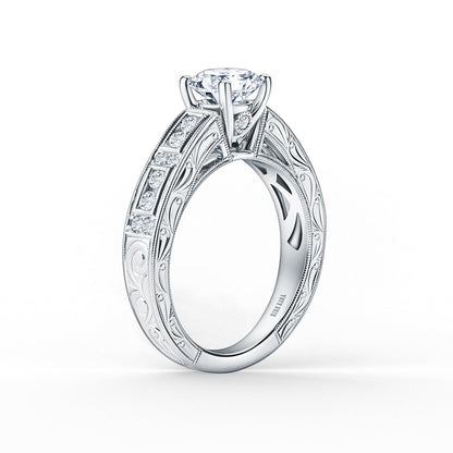 Engraved Milgrain Vintage Diamond Engagement Ring