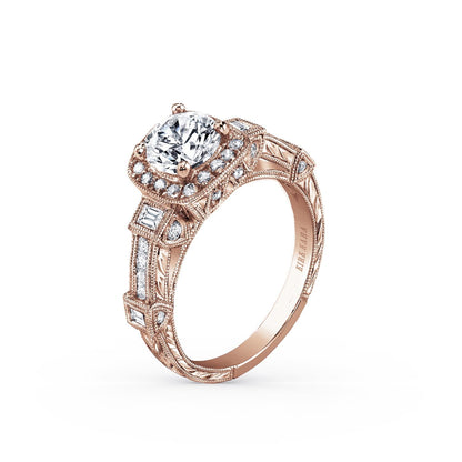 Modern Channel Detailed Diamond Halo Engagement Ring