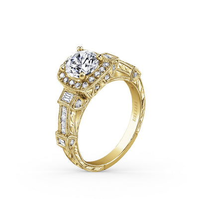 Modern Channel Detailed Diamond Halo Engagement Ring