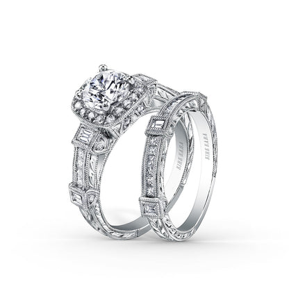 Modern Channel Detailed Diamond Halo Engagement Ring