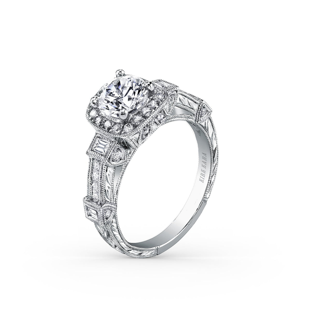 Modern Channel Detailed Diamond Halo Engagement Ring