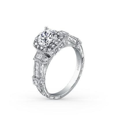 Modern Channel Detailed Diamond Halo Engagement Ring