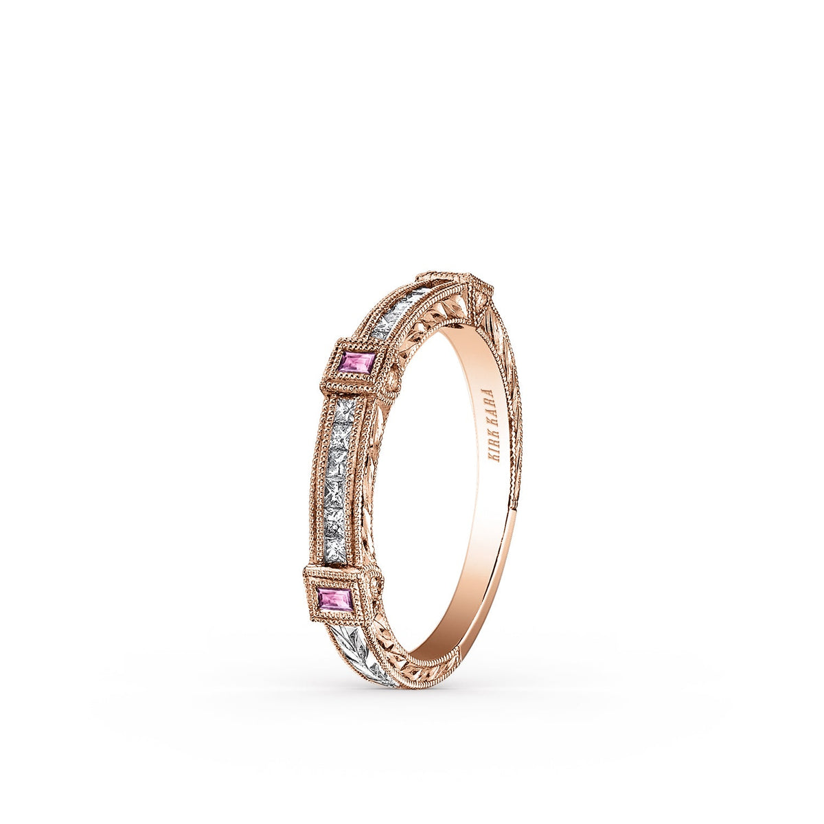 Modern Channel Detailed Pink Sapphire Diamond Wedding Band